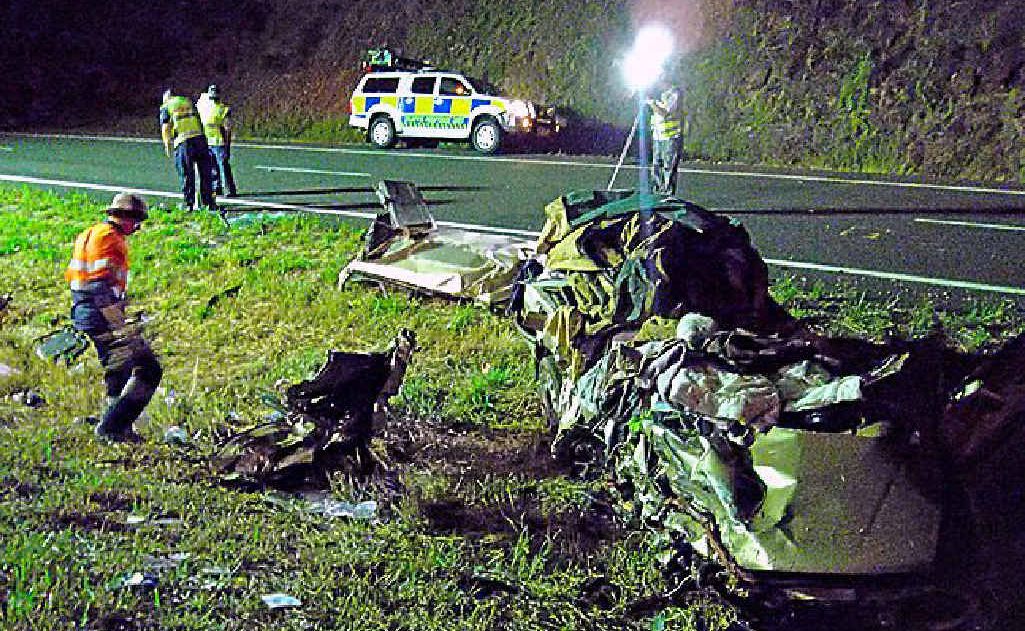 The scene at the Bruce Highway crash. The scene at the Bruce Highway crash.